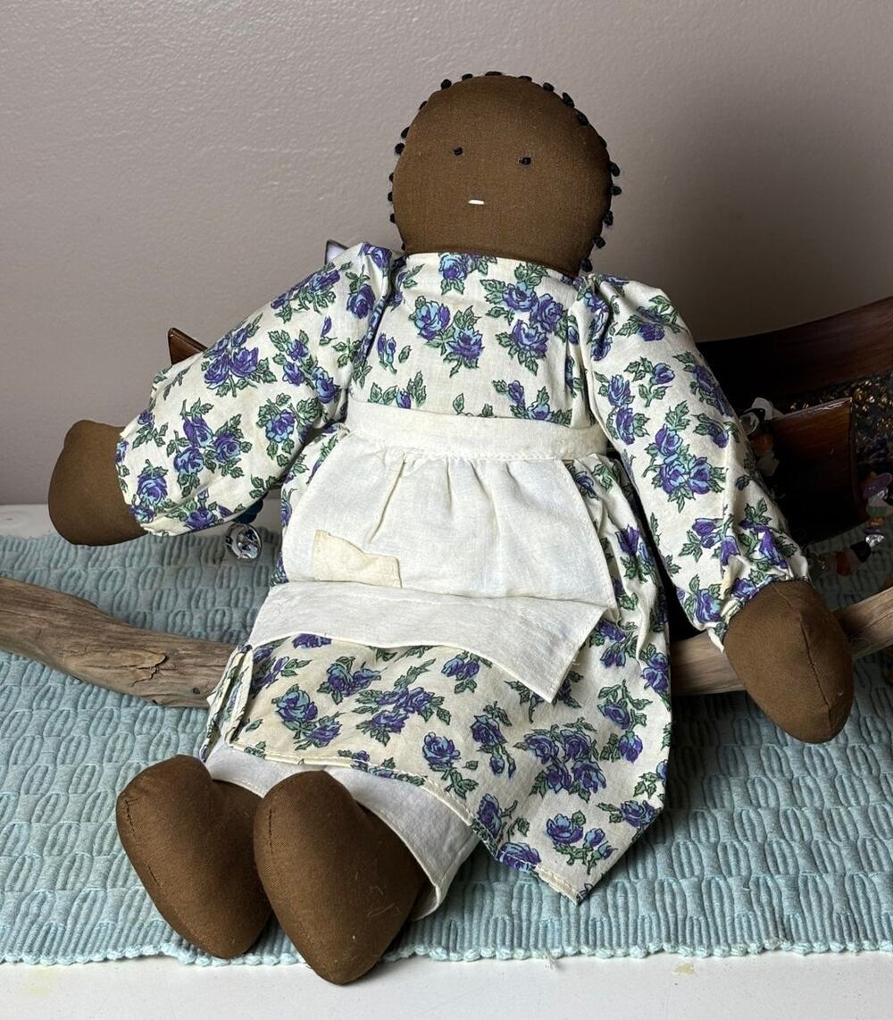 Vintage 1970s Primitive Folk Art Rag Doll 14" Handcrafted Black Cloth Doll